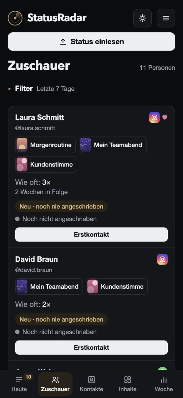 Zuschauer: wer welche Story gesehen hat